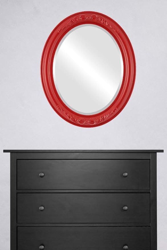 OVALCREST Oval Beveled Wall Mirror for Home Decor - Florence Style - Holiday Red - 34" x 24"