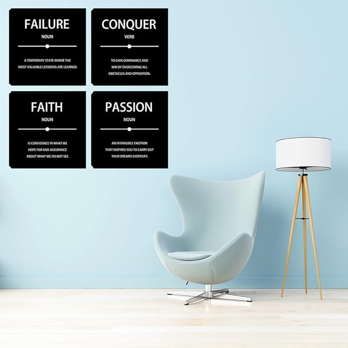 Motivational Conquer Canvas Wall Art for Bedroom Wall Decorations for Living Room Office Wall Decor Black Picture Painting On Canvas Stretched and Framed Wall Pictures 4 Piece Ready to Hang Home Decor