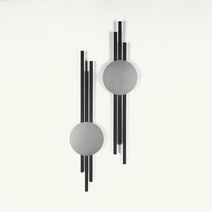 ARTEPERA Antique Lines Metal Wall Art Set of 2 - Modern & Unique Wall Decor, Metal Wall Sculpture for Living Room, Bedroom, Office - Vertical Geometric Wall Decor (Black - Silver, 23.5" x 6.7")