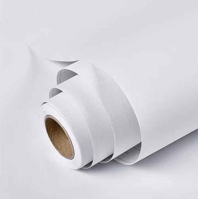 17.51inx118in White Wallpaper Peel and Stick Removable Self Adhesive White Contact Paper for Cabinets Bedroom Bathroom Wall Covering Matte Textured Waterproof DIY Decorative