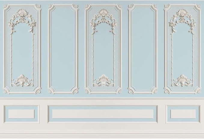 Leyiyi 6x4ft Blue White Vintage Room Inside Backdrop European Frame Modern House French Castle Cementery Wall Retro Style Photo Background Cowboy Kids Birthday Portrait Studio Props Vinyl Wallpaper