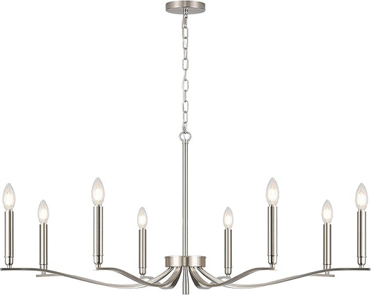 Nickel Chandeliers for Dining Room, 8-Light Chandelier Light Fixture Over Table Modern Candle Chandelier 44in Master Bedroom Chandeliers Lighting for Entry Foyer Bathtub Living Room