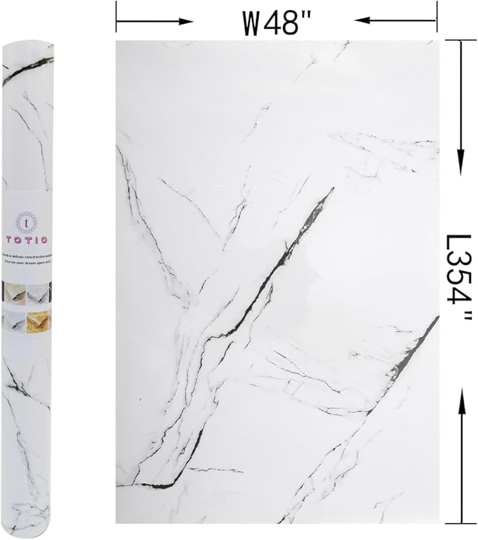 48x354inch Extra Wide Black White Marble Wallpaper Peel Stick Glossy Thick Self-Adhesive Furniture Sticker Granite Look Contact Paper Vinyl Wall Sticker Waterproof Heat-Resistant Counter Top Covers