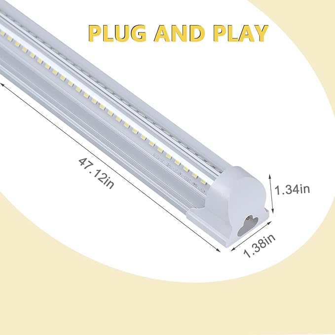12 Pack T8 Led 4FT 60W Integrated V Shaped Shop Light,Linkable White Daylight 6000k LED Strip Lights Fixture for Garage, Indoor Tube Light for Living Room with On/Off Switch Cable Clear Cover
