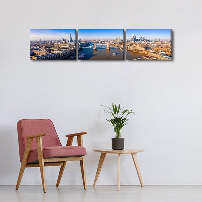 Aerial View of the Tower Bridge in London City Skyline Pictures for Living Room Cityscape Canvas Wall Art Modern Decor Beautiful Panorama of London Tower Bridge Artwork Posters Prints 14x60 Inch