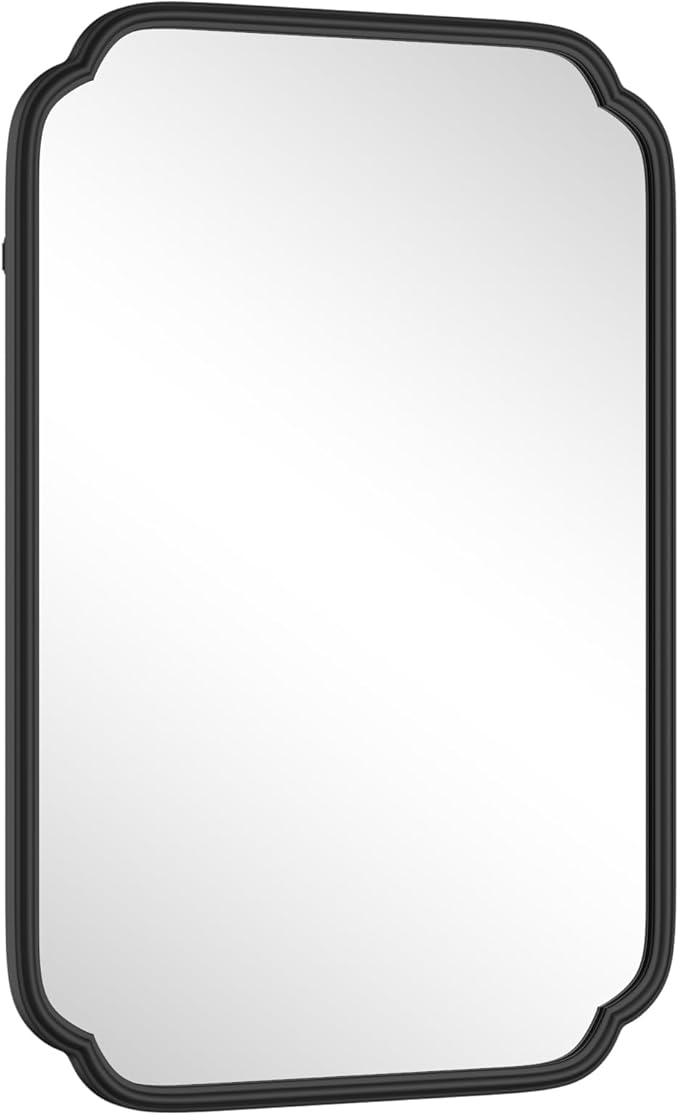 Black Bathroom Mirror for Over Sink 20" x 30" Modern Rounded Rectangle Bathroom Vanity Mirror with Metal Framed Wall Mounted Decorative Mirror (Horizontal/Vertical)
