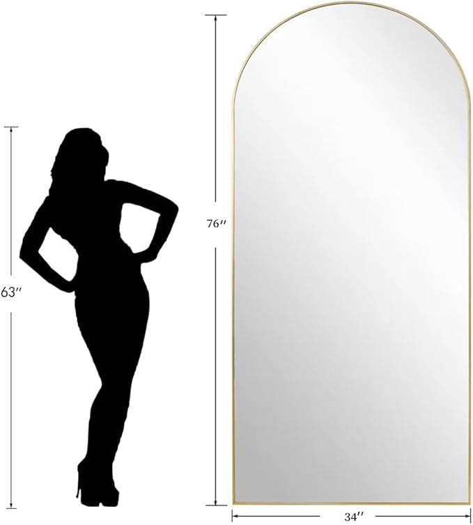 Arched Full Length Mirror, 76"x34" Large Floor Mirror, Full Body Mirrors for Leaning or Hanging, Standing Mirrors for Bedroom, Living Room,Dressing Room, Aluminum Alloy Frame, Gold
