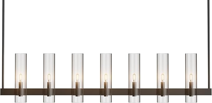 Black Kitchen Island Lighting- 7-Light Linear Chandelier, Adjustable 47'' Modern Farmhouse Rectangle Pendant Light Fixtures, Dining Room, Bedroom