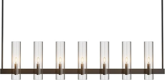 Black Kitchen Island Lighting- 7-Light Linear Chandelier, Adjustable 47'' Modern Farmhouse Rectangle Pendant Light Fixtures, Dining Room, Bedroom