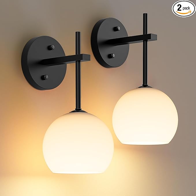 MOITA Wall Sconces Set of Two, Wireless Battery Operated Wall Decor with Remote, Sconces Wall Lighting with Glass Shade, Upward and Downward Installation, 12 RGB Colors and 3 CCT Options