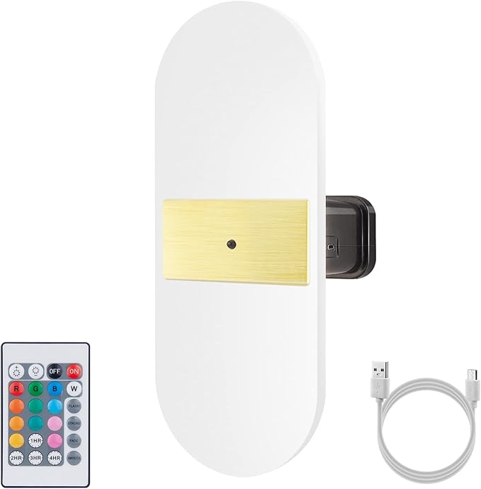 BIGMONAT USB Rechargeable Night Light, Wireless Wall Light, Color Changing Mood Light, Remote Controlled Wall Sconce, RGB Lamp for Hallway Bathroom Kids Bedroom