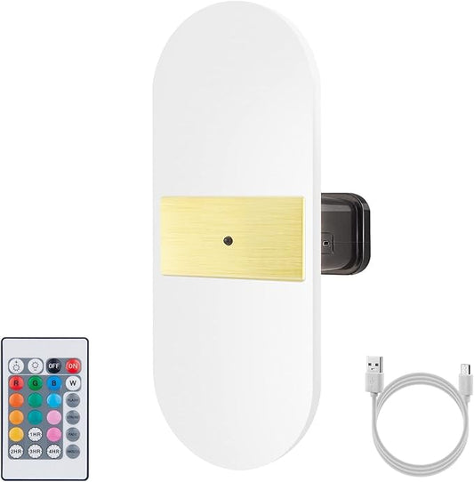 BIGMONAT USB Rechargeable Night Light, Wireless Wall Light, Color Changing Mood Light, Remote Controlled Wall Sconce, RGB Lamp for Hallway Bathroom Kids Bedroom