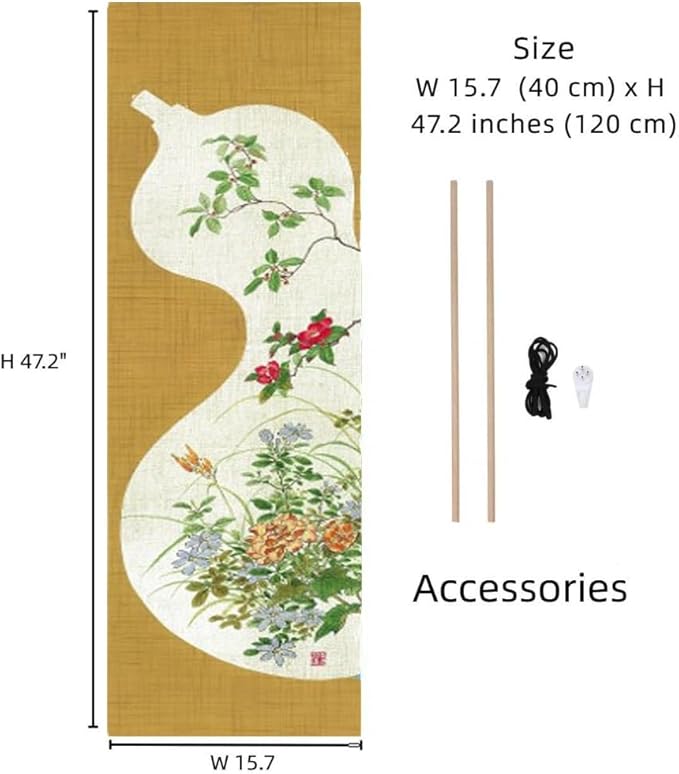 Japanese Tapestry Wall Art - Good Fortune Feng Shui & Lucky Symbols | W15.7xH47.2", Extra Long Vertical Hanging Decor for Bedroom, Living Room, Office | Washable Fabric (Gourd) CTT-37