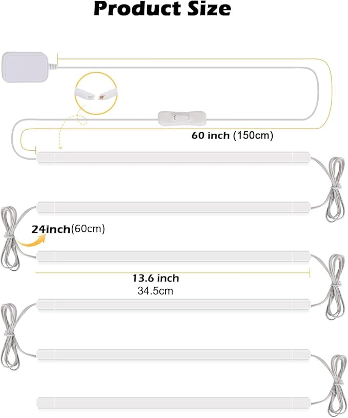 Cefrank Cabinet Lighting 6-Pack 12 inch Seamlessly Linkable Strip Light Bars for Cabinet, Kitchen, Shelf, Workbench, Cupboard Lighting, 1200 Lumen Cold White 6000K