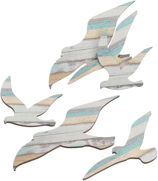 Cabilock 6pcs Wooden Seagull Wall Decor Coastal Nautical Ocean-themed Hanging Art for Family DIY Mediterranean Style Sea Bird Wall Sculpture