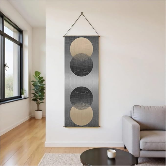 Japanese Hanging Scroll Wall Art: Zen-Enso Circle Vertical Tapestry - W15.7xH47.2" - Feng Shui & Lucky Symbols for Home, Office Decor - HD Print-CTT-7