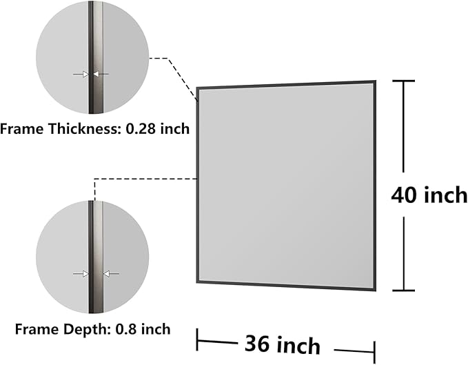 Koonmi Bathroom Mirror 36x40 Bathroom Wall-Mounted Mirrors, Modern Vanity Mirror for Bedroom, Living Room, Aluminum Alloy Frame Allow to Hang Horizontally or Vertically
