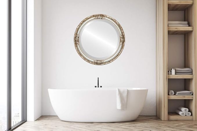 OVALCREST Round Beveled Wall Mirror for Home Decor - Jefferson Style - Silver - 32x32 Outside Dimensions