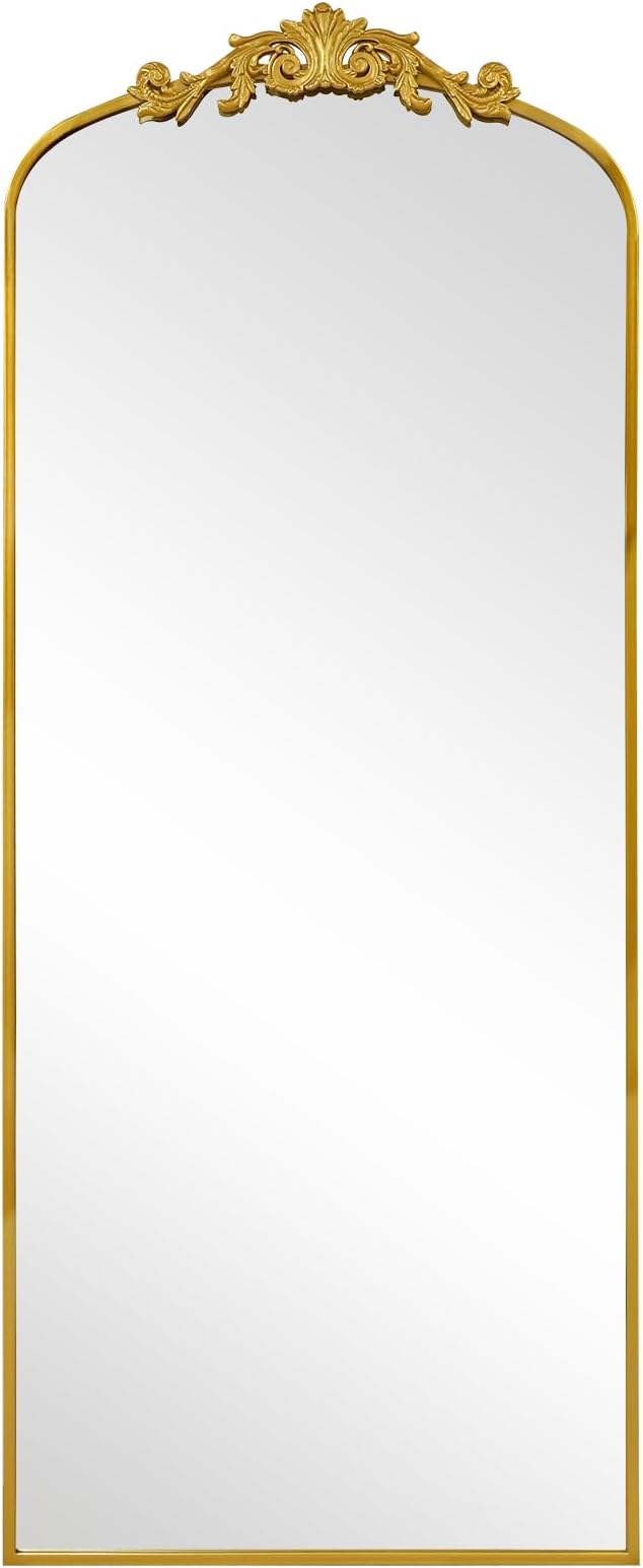 AIXI HOME Antique Gold Arched Full Length Mirror, 71"x30" Floor Vintage Mirror with Ornate Frame, Baroque Inspired Home Decor for Livingroom Bedroom Entryway