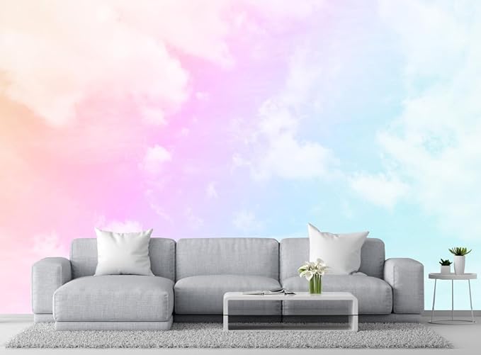 Colorful Clouds in The Sky Wall Mural, for Children's Room Background Wallpaper, TV Background Wall Stickers(Non-self-Adhesive)
