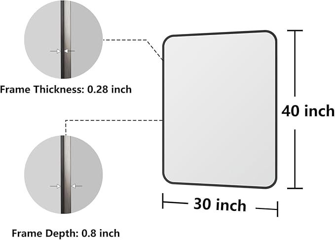 Bathroom Mirror, 30X40 Inch Black Metal Framed Mirror for Bathroom, Tempered Glass, Anti-Rust, Rounded Rectangle Mirror for Restroom, Bedroom, Black