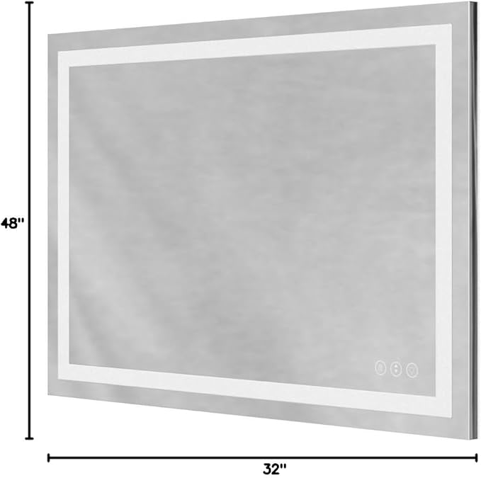 LOAAO 48X32 LED Bathroom Mirror with Lights, Anti-Fog, Dimmable, Backlit + Front Lit, Lighted Bathroom Vanity Mirror for Wall, Memory Function, Tempered Glass (Safe to Use)