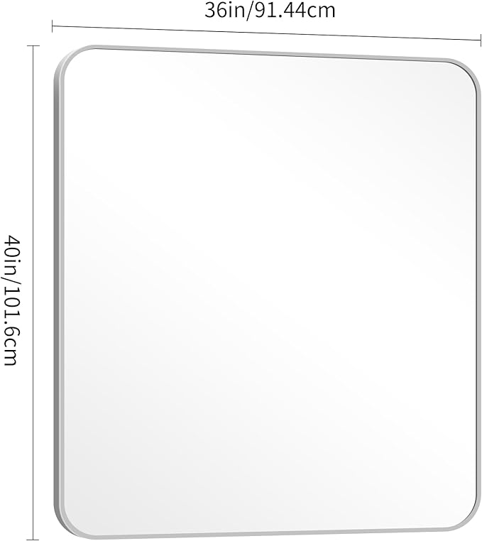 40" x 36"Bathroom Mirror, Silver Wall Mirror with Metal Frame, Decorative Rectangular Vanity Mirror for Bedroom Bathroom Living Room Entryway (Horizontal/Vertical)
