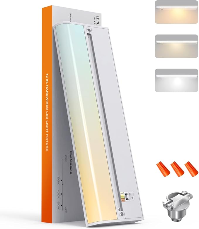 12 Inch LED Under Cabinet Lighting, Hardwired & Plug in, Linkable, Dimmable, 3CCT Selectable Kitchen Cabinet Light, CRI93