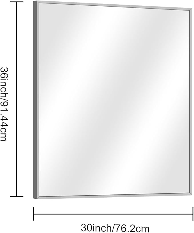 30" x 30"Bathroom Mirror, Silver Rectangle Corner Wall Mirror with Metal Frame, Decorative Rectangular Vanity Mirror for Bedroom Bathroom Living Room Entryway (Horizontal/Vertical)