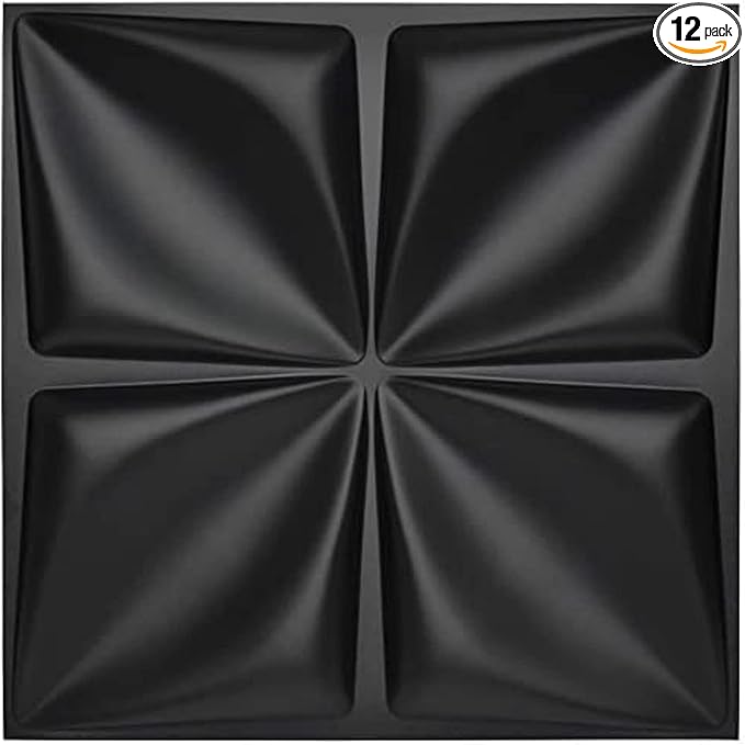 Art3d Matt Black 3D Wall Panel PVC Flower Design Cover 3 Sq Meter, for Interior Wall Décor in Living Room,Bedroom,Lobby,Office,Shopping Mall