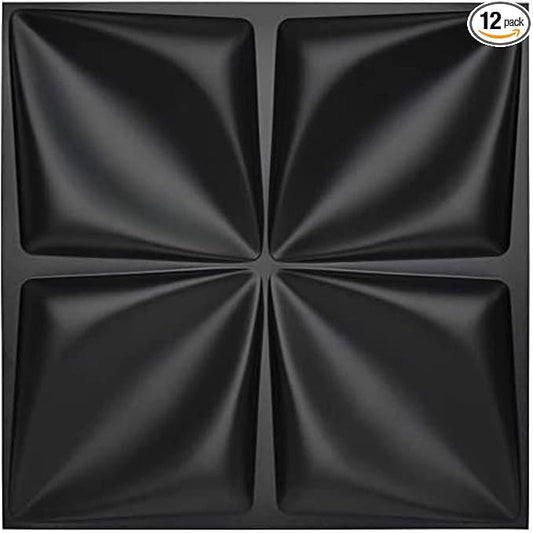 Art3d Matt Black 3D Wall Panel PVC Flower Design Cover 3 Sq Meter, for Interior Wall Décor in Living Room,Bedroom,Lobby,Office,Shopping Mall