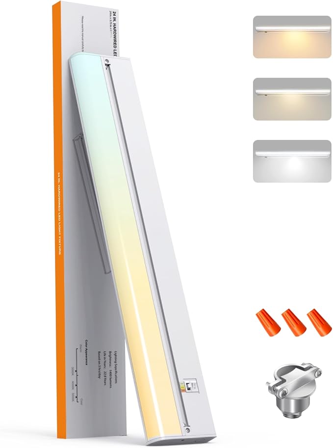 24 Inch LED Under Cabinet Lighting, Hardwired & Plug in, Linkable, Dimmable, 3CCT Selectable Kitchen Cabinet Light, CRI93