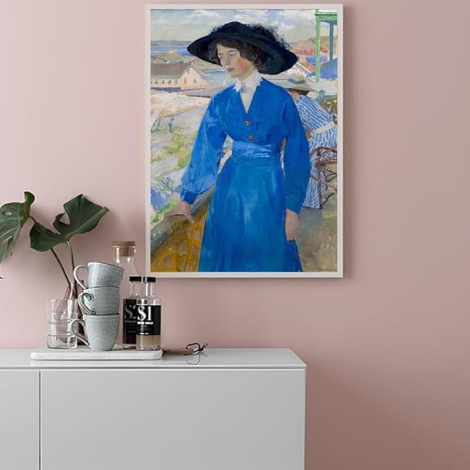 Lady in Blue Vintage Art Print, Edwardian Woman Portrait Wall Art, Impressionist Painting Poster, Classic Feminine Decor for Living Room, Hallway, or Gallery-Style Home Interiors (Unframed) (9x11)