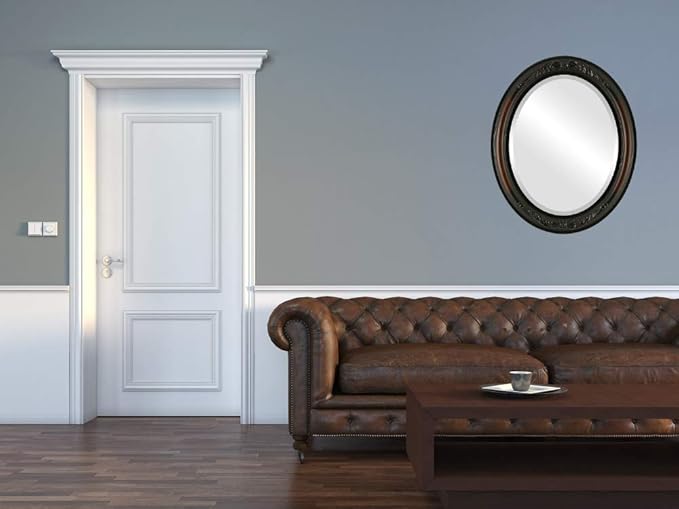 OVALCREST Oval Beveled Wall Mirror for Home Decor - Florence Style - Walnut - 32" x 26"