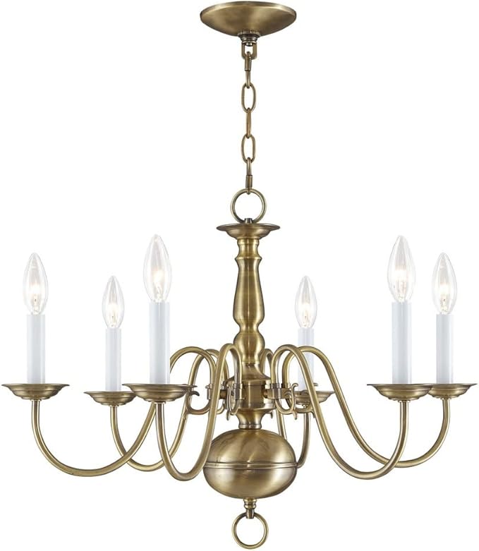 Livex Lighting 5006-04 Williamsburgh 6 Light Black Chandelier, Black/Antique Brass