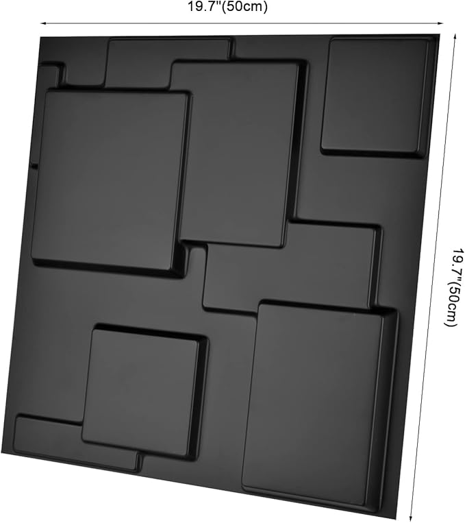 Art3d 32 Square Feet (Pack Of 12) Wall Panel Magic Square, Black