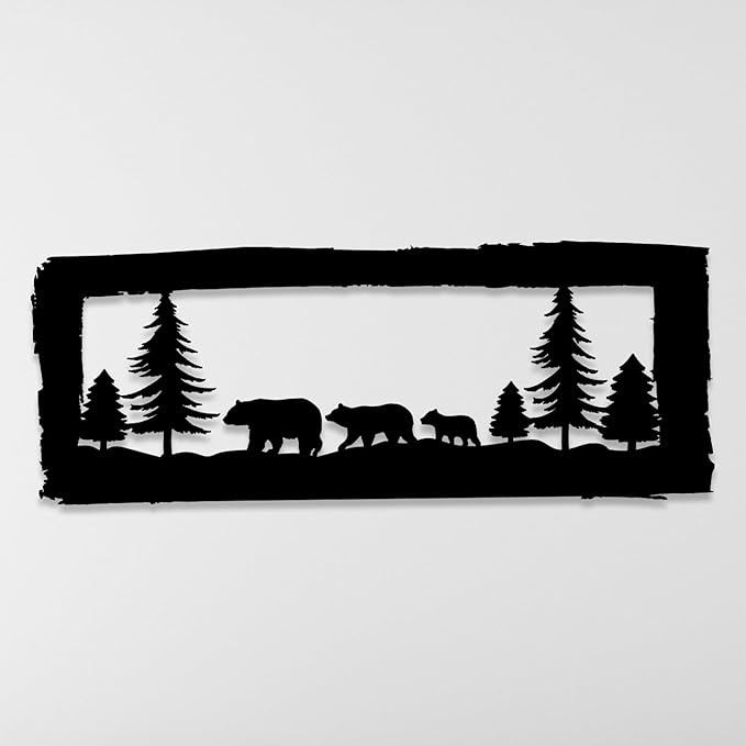 Bear Family Metal Wall Art, Bear and Pine Tree Forest Wall Hanging, Metal Framed Wildlife Wall Decoration, Animal Art, Farmhouse Wall Decorations, Cabin Decor, Over Bed Decor, Home Decor, Nature Lover Gift