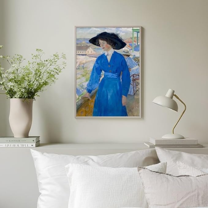Lady in Blue Vintage Art Print, Edwardian Woman Portrait Wall Art, Impressionist Painting Poster, Classic Feminine Decor for Living Room, Hallway, or Gallery-Style Home Interiors (Unframed) (27x40)