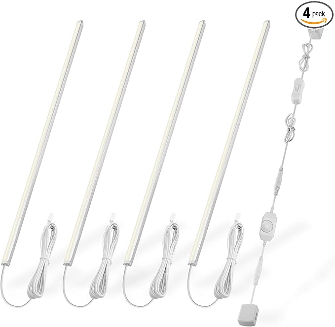 Cefrank V-Shape Under Cabinet Lighting Kit - 4pcs Sleeker 12" Dimmable LED Light Bars for Showcase Shelf Seamless Illumination - 1200lm, 12W - Pure White (6000K)