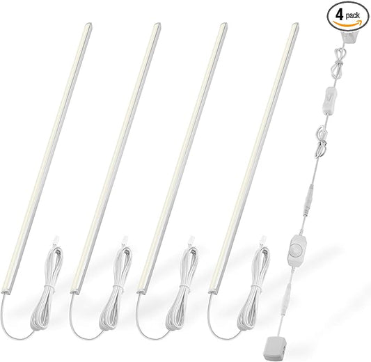 Cefrank V-Shape Under Cabinet Lighting Kit - 4pcs Sleeker 12" Dimmable LED Light Bars for Showcase Shelf Seamless Illumination - 1200lm, 12W - Pure White (6000K)