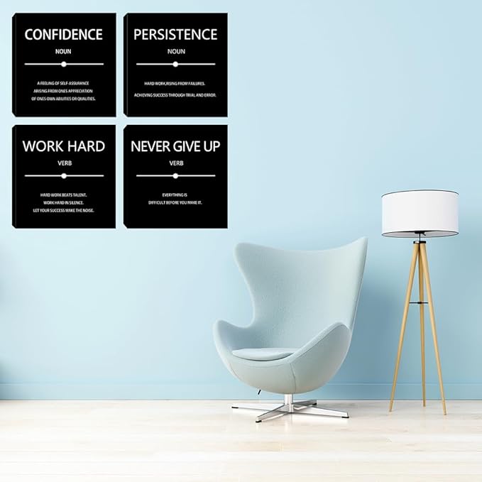 Motivational Wall Art Office Wall Decor 4 Pieces Inspirational Quotes Canvas Wall Art Poster Prints Framed Decoration Artwork for Office Living Room Bedroom Decor 12"x12"x4
