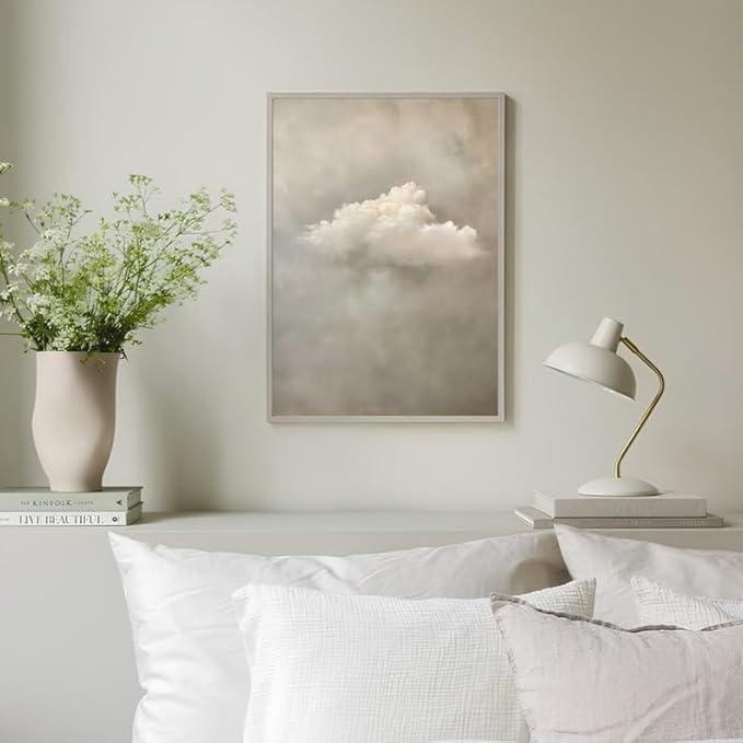 Nationcog Soft Cloud Wall Art Print in Neutral Tones, Minimalist Sky Poster, Dreamy Cloudy Sky Artwork, Serene Modern Decor for Bedroom, Living Room, or Meditation Space (Unframed) (24x36)