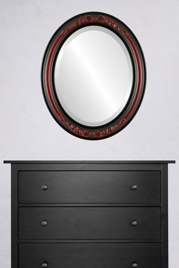 OVALCREST Oval Beveled Wall Mirror for Home Decor - Florence Style - Vintage Cherry - 24" x 20"