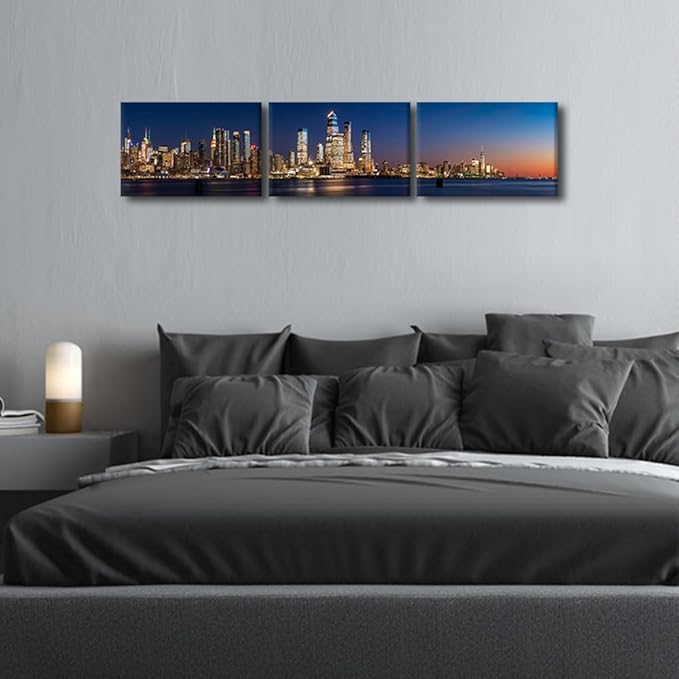 Black and White Wall Art View Across Hudson River of Skyscrapers of New York City Pictures Cityscape Paintings Canvas Artwork Urban Buildings Posters Prints Modern Decor Ready to Hang 12x48 Inch