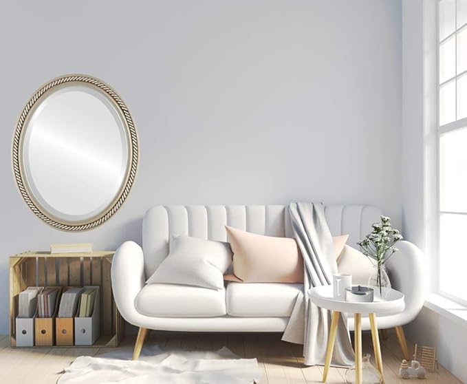 OVALCREST Oval Beveled Wall Mirror for Home Decor - Santa Fe Style - Silver - 20x26 Outside Dimensions