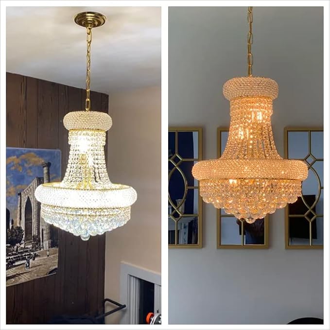 10 - Light Unique Empire Crystal Chandelier for Foyer Entryway Living Room Dining Room Bedroom Hallway Gold Finish