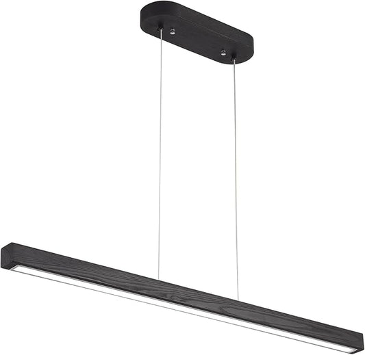 59'' Led Pendant Light 40w Dimmable with Remote Wood Linear Pendant Lighting Led Modern Chandelier Island Light with Black Finish for Living Room Dining Room Billiard & Pool Lights Black