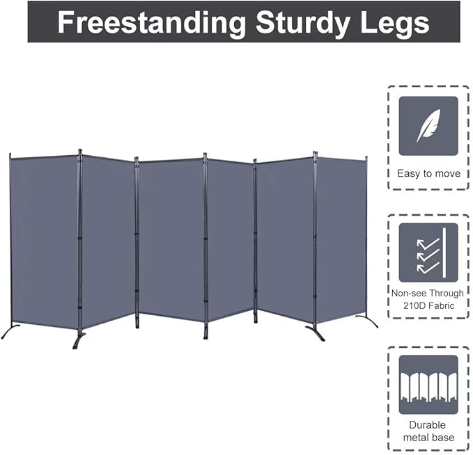 JVVMNJLK Indoor Room Divider, Portable Office Divider Room Divider Wall Divider Screen 6 Panel, Folding Partition Privacy Screen Walls Dividers for Room Separator 204" W x 71.3" H, Grey