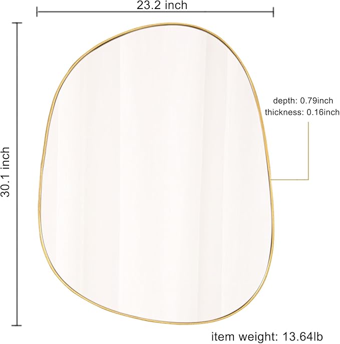 Asymmetrical Mirror for Wall Decor 23"*30", Modern Gold Framed Wall Mirror for Living Room Bathroom Bedroom Entryway ELE-STOU-0064Gold