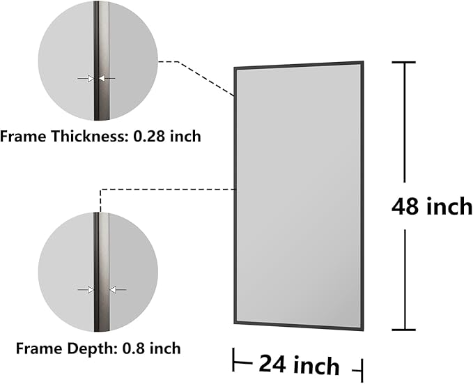 Koonmi Bathroom Mirror 24x48 Black Bathroom Wall-Mounted Mirrors, Modern Vanity Mirror for Bedroom, Living Room, Aluminum Alloy Frame Allow to Hang Horizontally or Vertically